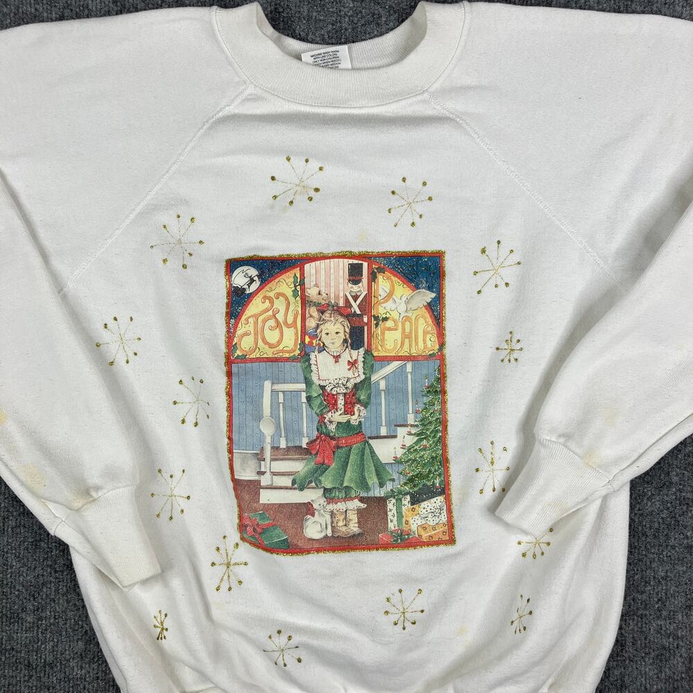 Pannill Sweatshirt Womens L White Christmas Nutcracker Glitter Vintage‎ USA